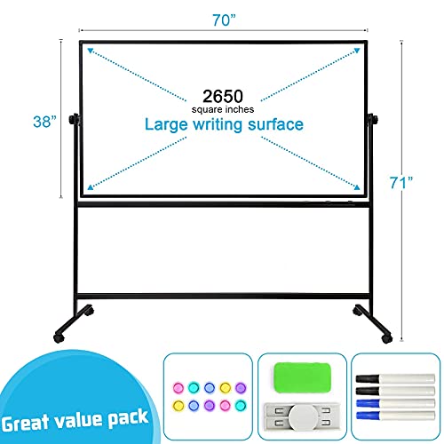 VISTECH 70x38 Large Mobile Whiteboard, Height Adjust 360 Degree Rotation Double Sided Magnetic Dry Erase Board with Black Stands, Rolling White Board on Wheels for Office Home Gym and Classroom
