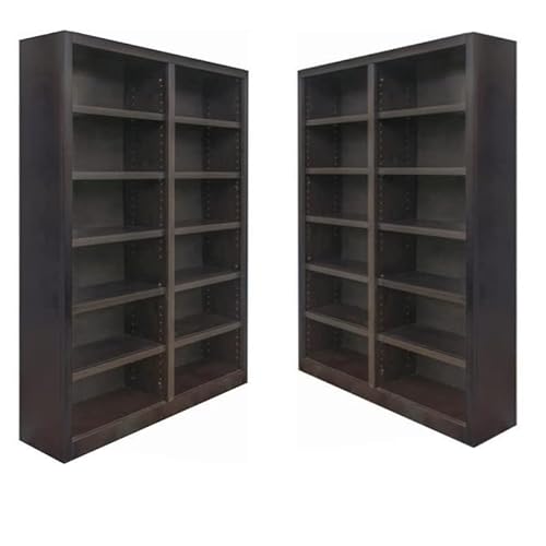 Home Square 84" Tall Double Wide Solid Wood Bookcase Set of 2 in Espresso