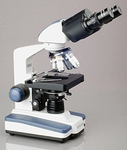 AmScope B120A Siedentopf Binocular Compound Microscope, 40X-1600X Magnification, Brightfield, LED Illumination, Abbe Condenser, Double-Layer Mechanical Stage