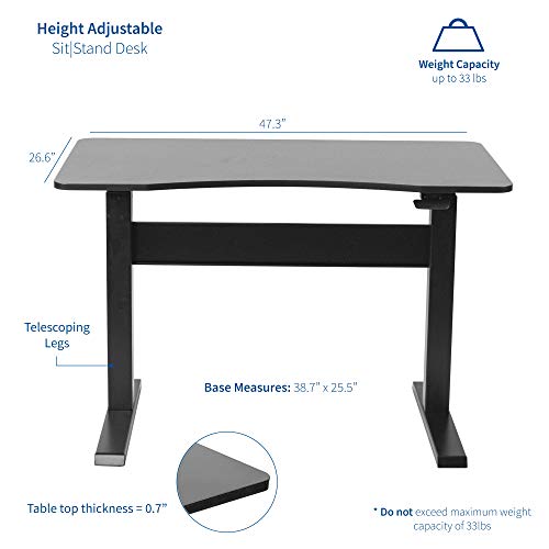 VIVO Black Pneumatic Spring 47 x 27 inch Stand Up Desk | Height Adjustable Standing Workstation, Holds up to 33 lbs (DESK-V048GB)
