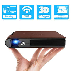 Mini DLP Wireless Pico Projector, 3D Portable WiFi Projector with Rechargeable Battery Auto Keystone/HDMI/USB, Compatible with iPhone, Android, Laptop for Home Theater, Outdoor Movies