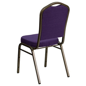 LIVING TRENDS Marvelius Crown Back Stacking Banquet Chair - Purple Fabric/Gold Vein Frame, 10 Pack