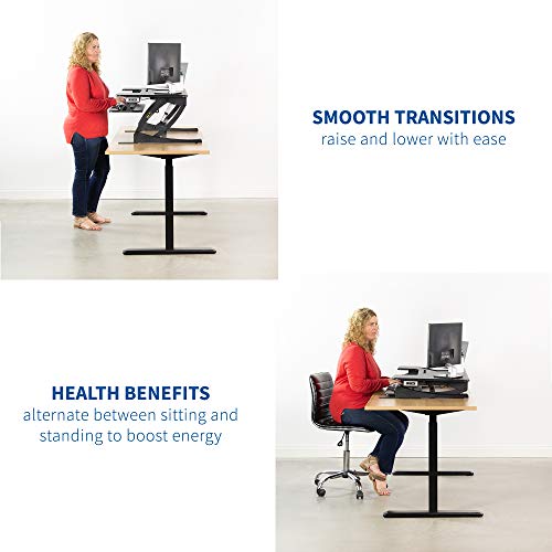 VIVO Black Electric Extra Wide 42 inch Stand Up Desk Converter | Quick Sit to Stand Tabletop Dual Monitor Riser Workstation (DESK-V000VLE)