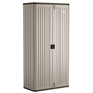 Suncast Mega Tall Storage Cabinet - Resin Construction for Garage Storage - 80.25" Garage Organizer with Shelving and Holds up to 75lbs. - Platinum Doors & Slate Top