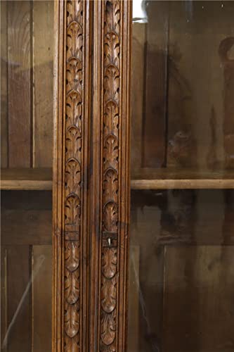 Generic Antique Brittany French Carved Bookcase Glass 2-Door 1890