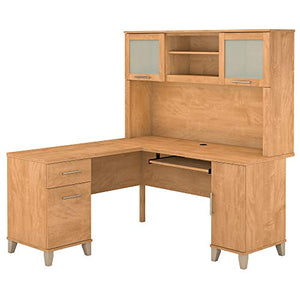 Bush Furniture Somerset L Shaped Desk with Hutch, 60W, Maple Cross