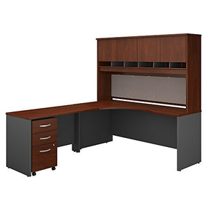 Bush Business Furniture Series C 72W Left Handed Corner Desk with Hutch and Mobile File Cabinet in Hansen Cherry