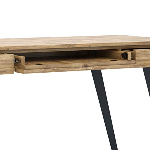 SIMPLIHOME Lowry SOLID WOOD and Metal Modern Industrial 54 inch Wide Home Office Desk, Writing Table, Workstation, Study Table Furniture in Distressed Golden Wheat with 2 Drawerss