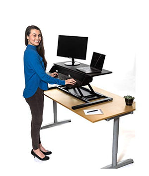 Stand Up Desk Store Power Pro Electric Adjustable Height Two Tier Standing Desk Converter (Black, 32" Wide)