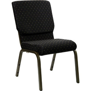 Flash Furniture 4 Pack HERCULES Series Stacking Church Chair - Black Dot Patterned Fabric - Gold Vein Frame