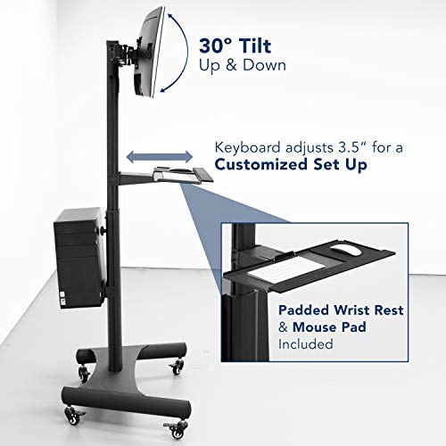 Mount-It! Adjustable Mobile PC Workstation for Dual Monitors | Mobile Standing Computer Cart with Adjustable Keyboard Tray and CPU Holder | Rolling Computer Desk Fits Monitors 13 to 32 Inches