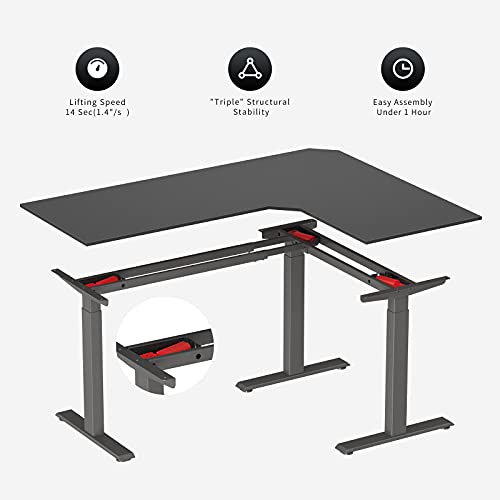 FEZIBO Triple Motor L-Shaped Electric Standing Desk, 63 inches Height Adjustable Stand Up Corner Desk, Sit Stand Workstation with Splice Board, Black Frame/Black Top