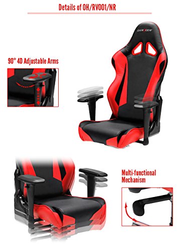 DXRacer OH/RV001 Racing Bucket Seat Office Chair Gaming Ergonomic with Lumbar Support (Black, Red)