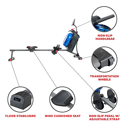 Sunny Health & Fitness Hydro+ Dual Resistance Magnetic Water Rowing Machine (Hydro+)