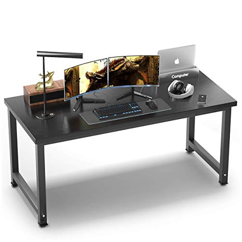 NSdirect 63" Large Computer Desk,Modern Simple Style PC Table Office Desk Wide Workstation for Study Writing,Gaming and Home Office,Extra 1" Thicker Wooden Tabletop and Black Metal Frame,Black