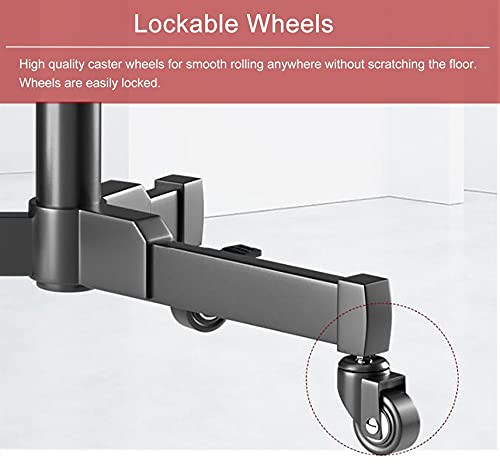 YokIma TV Stand with Wheels, Fits 42-65 Inch TV, Black Rolling Cart with AV Shelf
