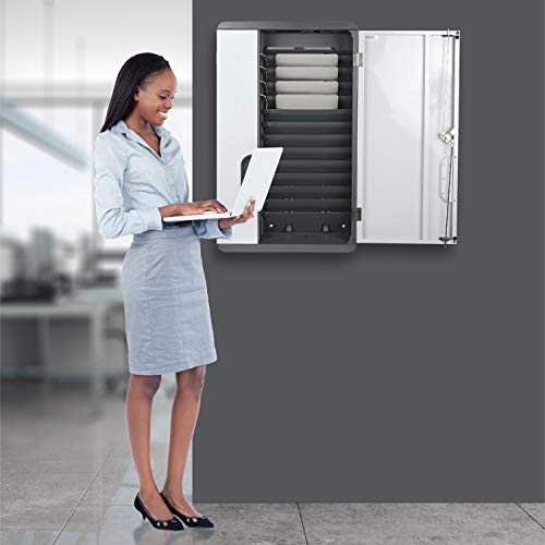 Pearington 12 Device Fully Assembled Wall Mount Charging & Storage Cabinet for iPads, Chromebooks and Laptops, Up to 13-inch Screen Size, Easy Access, Surge Protection, Locking Front Door