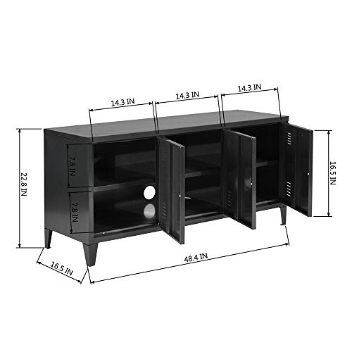 FurnitureR 3 Doors Metal Storage Cabinet with Removable Shelves - Black
