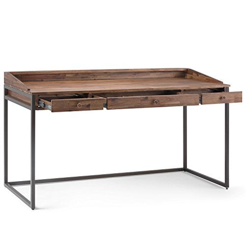 SIMPLIHOME Ralston SOLID WOOD and Metal Modern Industrial 60 inch Wide Home Office Desk, Writing Table, Workstation, Study Table Furniture in Rustic Natural Aged Brown with 2 Drawerss
