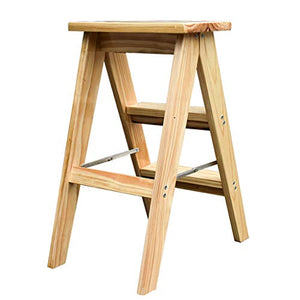 JHome-Stepstools 3-Tread Folding Kitchen Stair Chair Ladder - Wood, 62cm/70cm Height, 200kg Max.