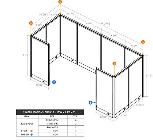 G GOF Office Partition Room Divider 72" H Cubicle Partition Grey