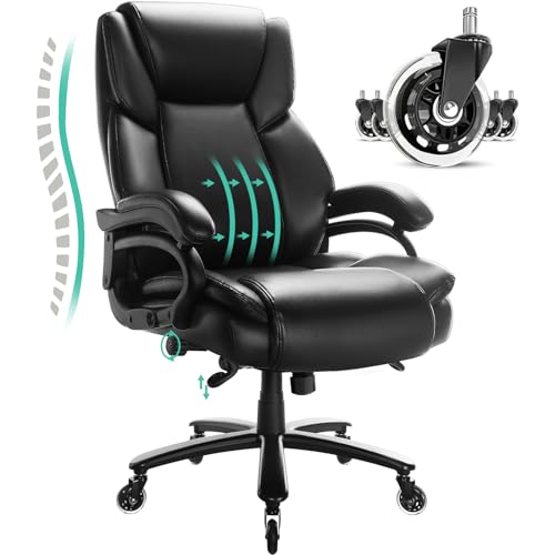 OFIKA Big and Tall Office Chair - 500lbs Capacity, Adjustable Lumbar Support, Heavy Duty Metal Base