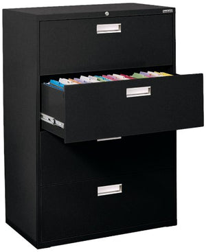 Sandusky Lee 600 Series Lateral File Steel 4-Drawer Cabinet, 36" Width x 53-1/4" Height x 19-1/4" Depth, Black
