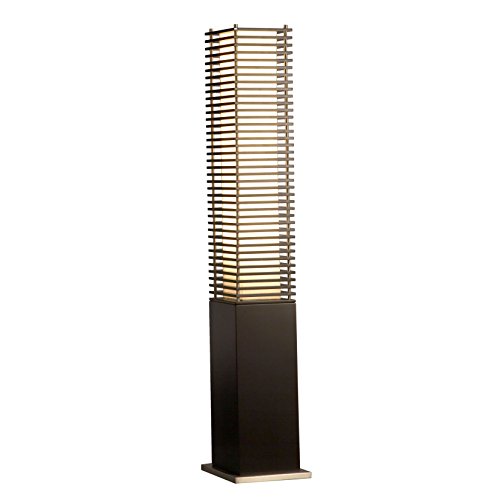 NOVA of California 10706 Kimura Floor Lamp, Modern Standing Light with Asian Design, Dark Brown & Brushed Nickel with Tan Linen Shade