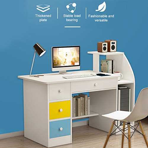 Doublelift Computer Laptop Desk with Drawer Shelf,Children Study Desk and Bookcase Office Home PC Table with Mainframe Rack Modern Writing Learning Workstation【Fast Delivery from The U.S.】 (White)