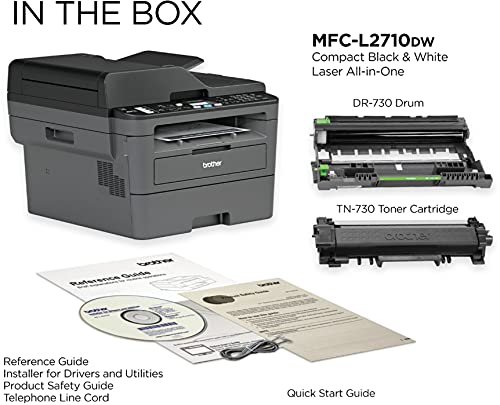 Brother MFC-L2710DWB All-in-One Wireless Monochrome Laser Printer for Office - 4-in-1 Print Copy Scan Fax - Auto Duplex Printing, 32 ppm, 50-Sheet ADF, Amazon Alexa, AirPrint, Tillsiy Printer Cable