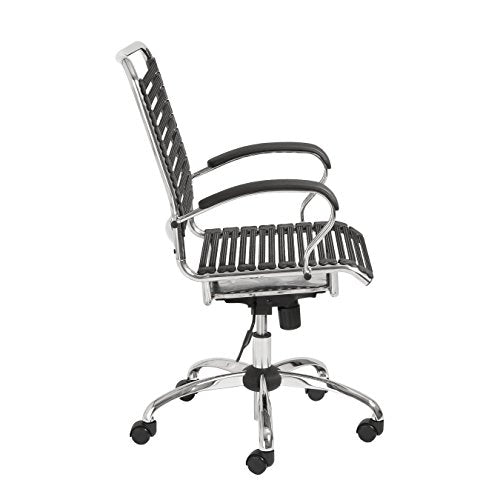 Eurø Style Flat Bungie High Back Adjustable Office Chair with J-Arm, Black Bungies with Chrome Frame