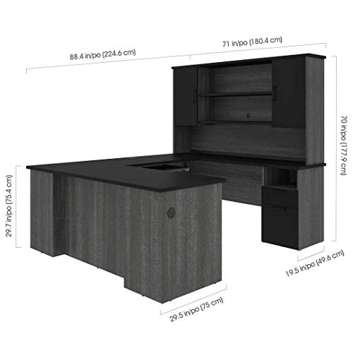 Bestar Norma 71W U or L-Shaped Executive Desk with Hutch in Black & Bark Gray