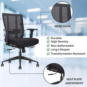 GM Seating Bitchair Ergonomic Mesh Conference Room Chair Pack of 6 - Adjustable Lumbar Support & Arms, Seat Depth Adjustable - Black