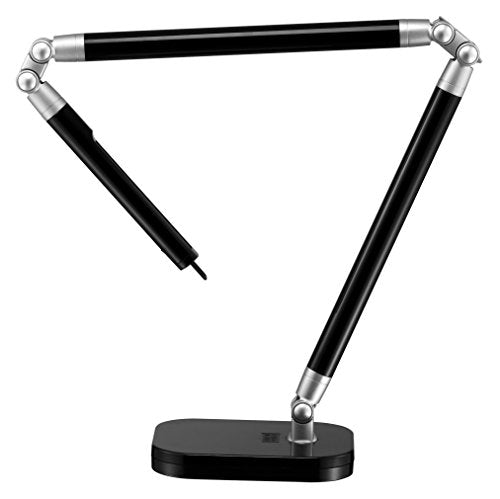 BLACK+DECKER PureOptics Summit Flex Ultra Reach 10W Flicker-Free Natural Daylight LED Desk Lamp with USB Charging Port, 6 Dimming Levels (447 Lumens), Black/Gray (LED10ARC-BLK)