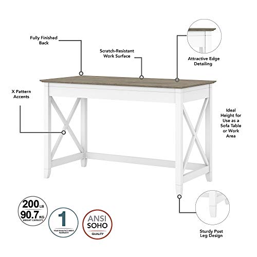 Bush Furniture Key West 2 Person Desk Set with Lateral File Cabinet, Pure White and Shiplap Gray