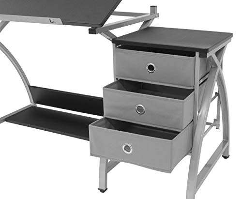 2 Piece Comet Art, Hobby, Drawing, Drafting, Craft Table with 36"W x 23.75"D Angle Adjustable Top and Stool in Silver/Black, Assembled Dimensions: 50" W x x 29.5" H