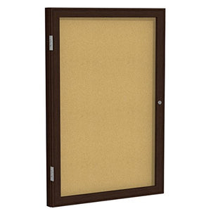 Ghent 2" x 1 1/2" Wood Frame Walnut Finish Enclosed Bulletin Board, Natural Cork (PN121 1/2K)