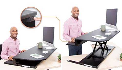 Flexpro Power 40 Inch Electric Corner Desk | 2 Level Standing Desk Converter with Quiet Height Adjustments | Large Dual Level Sit to Stand Workspace | Great for Cubicles! (Corner / 40")