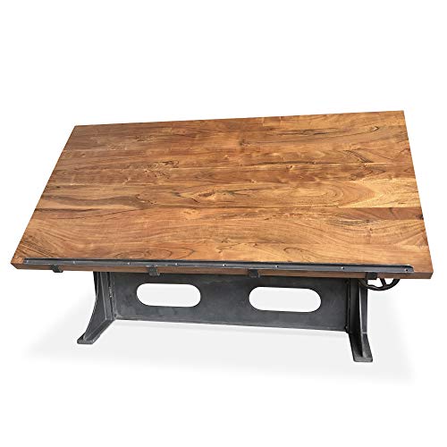 Industrial Adjustable Crank Drafting Desk - Tilt Top - Cast Iron Base 70"