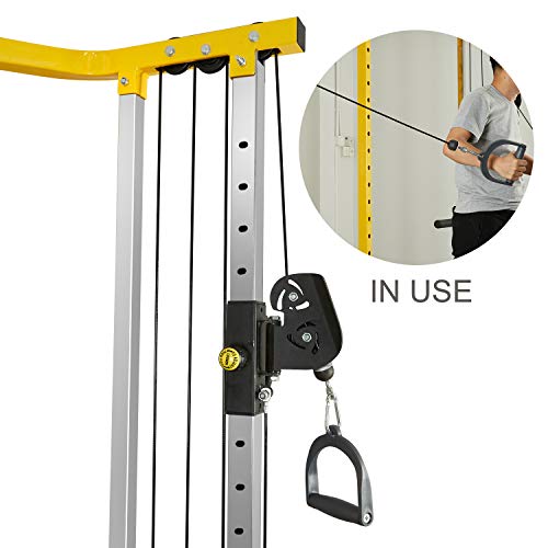 HulkFit Cable Crossover Attachment Multi-Function Adjustable Power Cage, 1000-Pound Capacity, Yellow