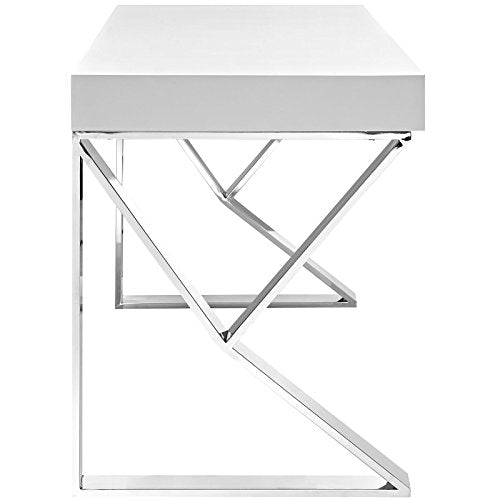 Modway Adjacent Contemporary Modern Office Desk With Metallic Legs in White