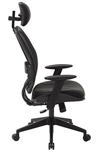 SPACE Seating Professional AirGrid Dark Back and Padded Black Eco Leather Seat, 2-to-1 Synchro Tilt Control, Adjustable Arms and Tilt Tension with Nylon Base Executives Chair with Adjustable Headrest