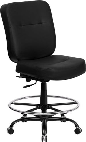 LIVING TRENDS Marvelius Series Big & Tall 400 lb. Rated Black Leather Ergonomic Drafting Chair