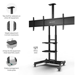 ONKRON Mobile TV Stand Dual TV Mount with Wheels - Height Adjustable Rolling TV Cart - 40-65" Screens, Max 100 lbs, VESA 600x400 mm, Black