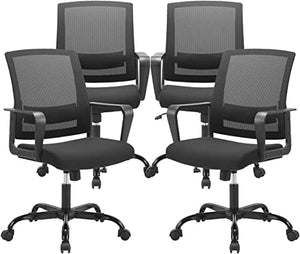 CLATINA Ergonomic Rolling Mesh Desk Chair with Executive Lumbar Support - Black 4 Pack