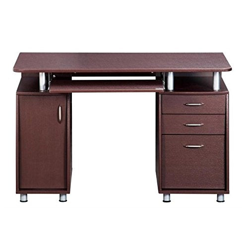 Pemberly Row 48" Wide Home Office Computer Desk in Gray with CPU Storage Cabinet and Hanging File Cabinet, Brown