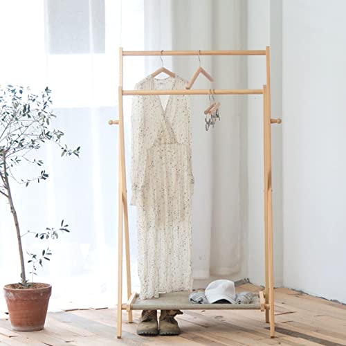 BinOxy Free Standing Wood Coat Rack Double Rod Hanging Clothes Rack - Heavy Duty (Size: L)
