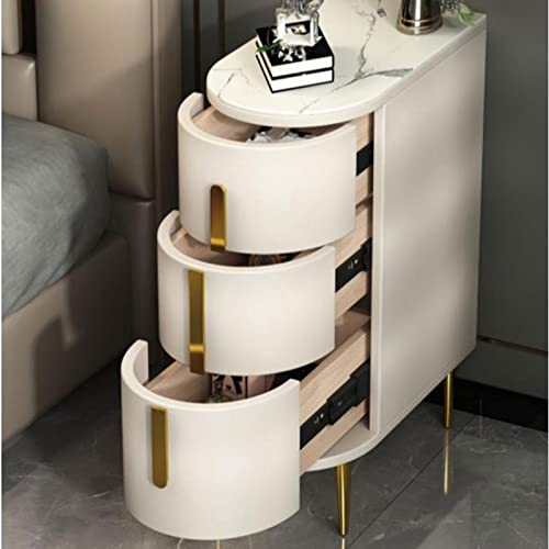 BinOxy Narrow End Table with Drawer, Solid Wood 3-Tier Side Table - Gold