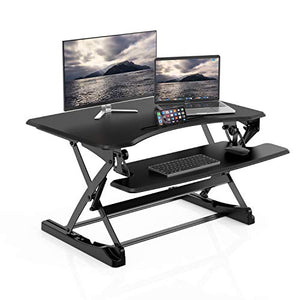 LENTION Gas Spring Height Adjustable 35" Standing Desk for Home & Office, Ergonomic Sit to Stand Workstation with 35'' Wide Table-Top, Standup Computer & Laptop Riser Converter fit Dual Monitors