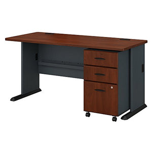 Bush Business Furniture Series A 60W Desk with Mobile File Cabinet in Hansen Cherry and Galaxy